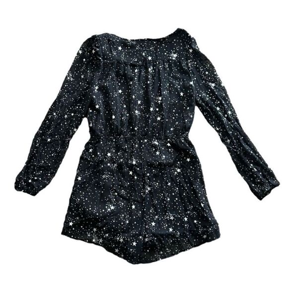 Cupshe Black Silver Glitter Star Print Peasant Sleeve Romper Black Silver Stars - Picture 3 of 9